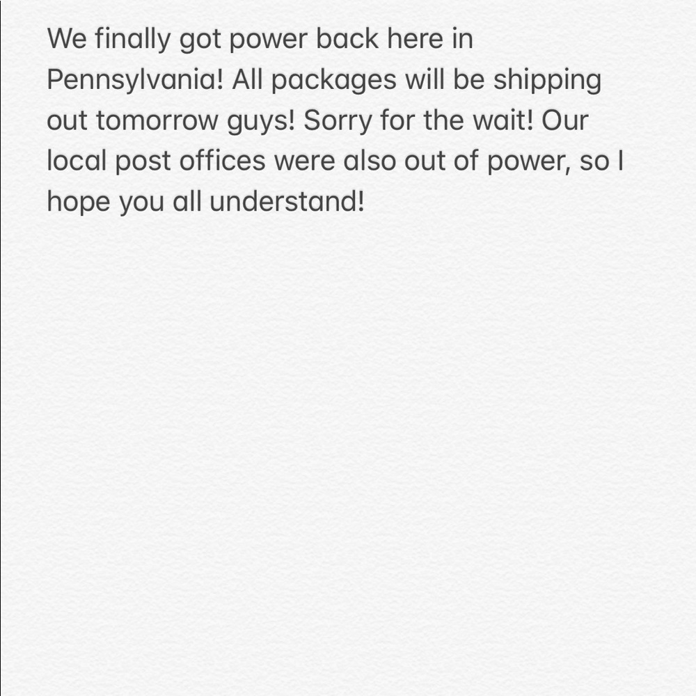 Power is back!! Shipping out ASAP!!!!